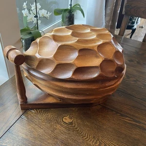 Vintage XL Walnut Shaped Nut Bowl MCM Hand Carved, Hammer, Cracker, 4 Picks  - Picture 1 of 9