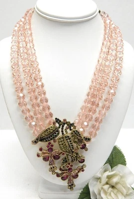 COLLAR COLGANTE FLORAL MULTI HEBRA CUENTAS CRISTAL ROSA Y DIAMANTES DE IMITACIÓN 20" Foto 1 de 4