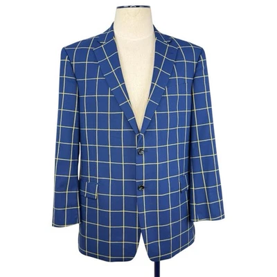 Paul Fredrick Wool Blazer Sport Coat Mens Size 43R Blue Plaid Jacket - Image 1 of 4
