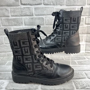 Guess Olinia Women's Size 11 Black Logo Combat Chunky Lace-Up Mid Calf Boots - Picture 1 of 14
