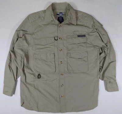 Exofficio Adventure Travel Safari Shirt Beige Medium 4 Pockets Long Sleeve - Image 1 of 4