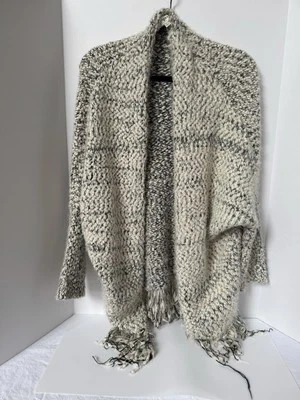 Umgee USA Cozy Knit Women's Cardigan Sweater in Gray/Cream Fringe Boho Size M/L - Image 1 of 4