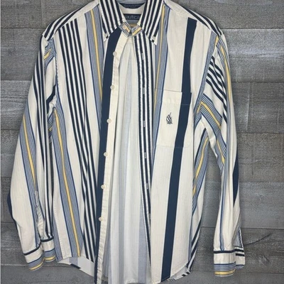 Мужская рубашка Nautica средний размер в полоску синий и желтый - Изображение 1 из 4