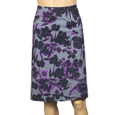 Falda Lord & Taylor Gris Negro Morado Abstracto Floral Mezcla Algodón Talla 14W Usada en Excelente Condición Foto 1 de 4