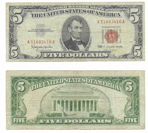 RED SEAL 1963 $5 dollar bill US Federal Reserve note five dollars - Picture 1 of 1