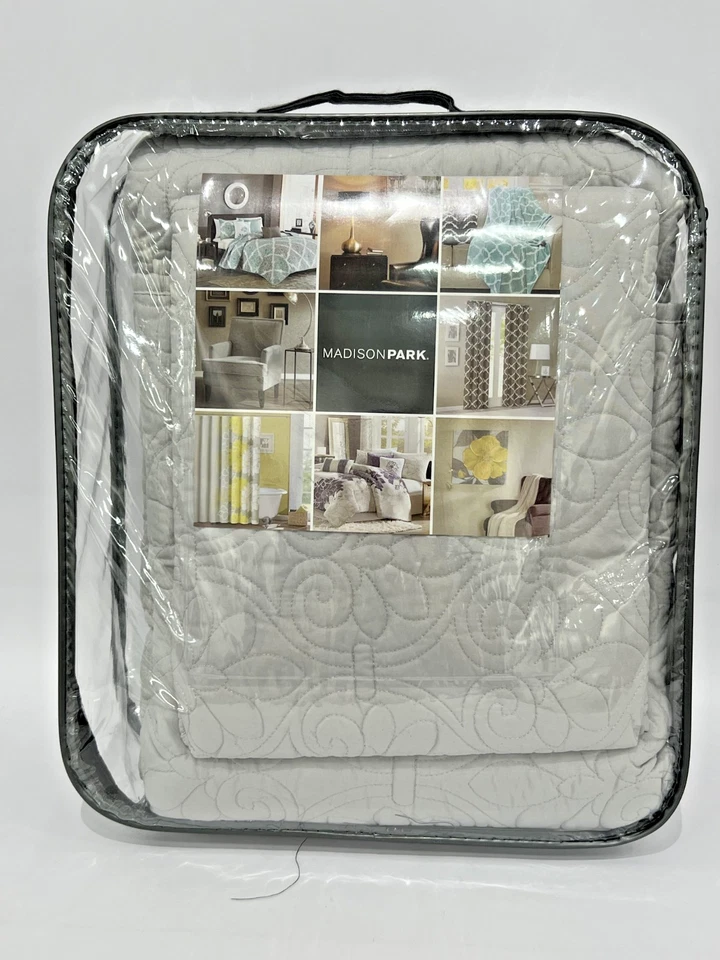 Madison Park 1 Cobertor, Juego de 2 Fundas Acolchado Gris Sólido King/Cal King Size NUEVO Foto 1 de 3