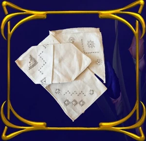 Vintage Hankies 1940's-1950's Linen Lot/3 Embroidery Unisex Factory Fold NOS #II - Picture 1 of 8