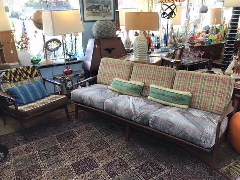 Mid Century Modern Walnut Yugoslavia Sofa/Club Chair Set Cover