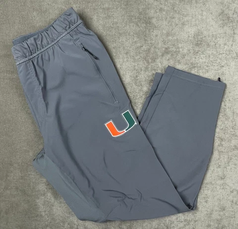 Adidas NCAA Miami Hurricanes Woven Grey Pants Zip-Pockets Men's Sz M NWT GE2827 Cover