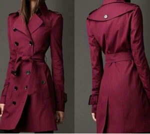 Autumn Spring Women Trench Coat Long Windbreaker Double-Breasted Slim Jackets - Picture 1 of 16