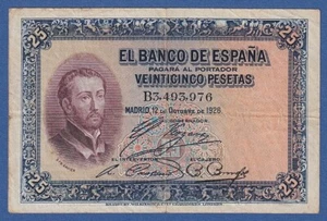 ESPAÑA / SPAIN -- 25 PESETAS ( 1926 ) -- BC+ / F+ -- SERIE B -- PICK 71a . - Picture 1 of 2