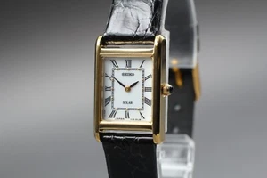 "Near Mint+++" SEIKO SOLAR V115-0BC0 White Dial Tank Roman Women's Watch JAPAN - Picture 1 of 11