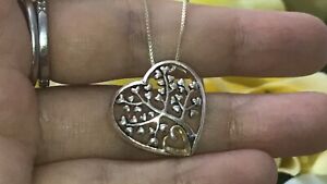 VTG Sterling Silver Gold  CAROLYN POLLACK Heart Tree  Pendant 16”Necklace - 5G