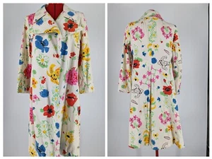 Bill Blass for Bond Street Vtg 60s Flower Watercolor Art Denim Trench Mod Jacket - Picture 1 of 8