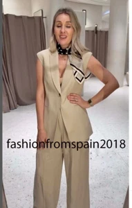 ZARA NEW WOMAN ZW COLLECTION SHOULDER PAD VEST TAUPE BROWN XS-XL 2388/586/707 - Picture 1 of 4