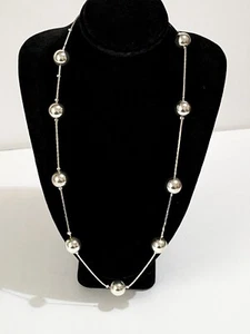Silver Tone Stationed Metal Beads Snake Chain Necklace 17". Stackable. - Picture 1 of 9