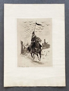 vintage signed engraving Prussia Uhlan France Germany war gravure guerre 1870 - Picture 1 of 2