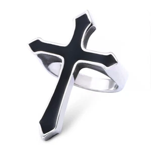 Anillo cruzado vintage de esmalte negro acero inoxidable liso para hombre cruzados ciclista - Imagen 1 de 5