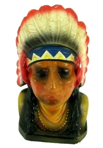 OLD CHALKWARE Indian Chief Bank Beautifully Decorated Carnival Circus Prize Bank - Picture 1 of 12