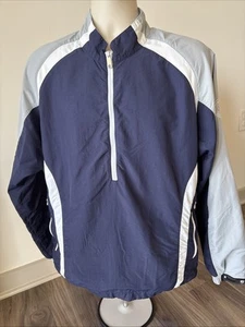 FJ FootJoy Golf Quarter Zip Pullover Short Sleeve Windbreaker M Navy Gray White - Picture 1 of 4