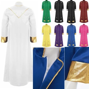 UK Men Clergy Robes Priest Vestment Church Pope Gold Cross Pulpit Cassock +Stole - Picture 1 of 105