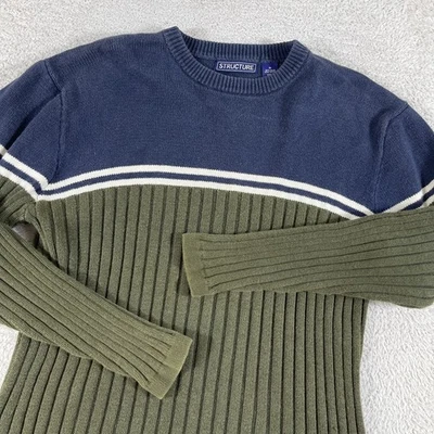 Vintage Y2K Structure Sweater Mens Medium Blue Green Ribbed Knit 90's Grunge - Image 1 of 4