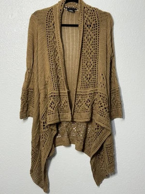 Suéter Etcetera Mujer Mediano Marrón Tejido Abierto Crochet Cárdigan Drapeado Dobladillo Foto 1 de 4