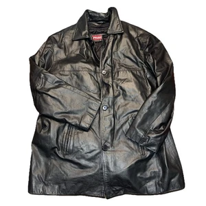 Cappotto pesante foderato in vera pelle da uomo vintage fase 2 L giacca nera - Foto 1 di 5