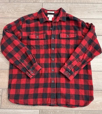 LL Bean Chamois Cloth Mens XL Regular Flannel Buffalo Plaid Red Black Heavy - Image 1 of 4