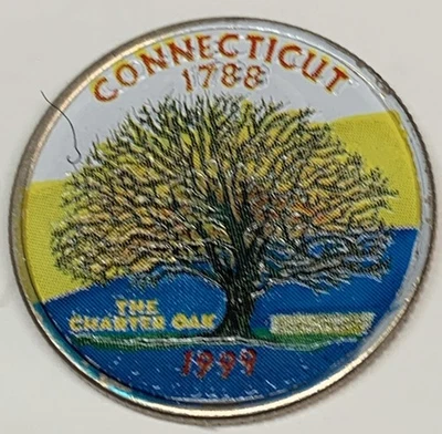 # C3588    CONNECTICUT    QUARTER  COIN,    COLORIZED     1999-D - Image 1 of 2