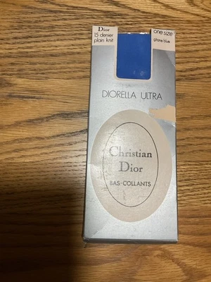 Vintage Christian Dior Ultra 15 Denier Plain Knit Tights In Gitane Blue - Image 1 of 2