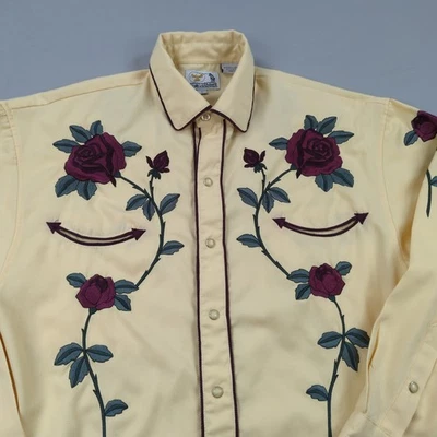Camisa ajustada Panhandle para hombre mediana amarilla bordada rosas vaquero occidental Foto 1 de 4