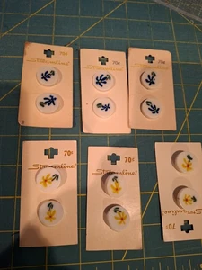 6 Single Blue & 6 Yellow Flower BUTTONS Shank-End 1/2" - Picture 1 of 2