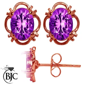 9ct Rose Gold Natural Amethyst Single Stud Filigree Earrings Studs British Made - Picture 1 of 5