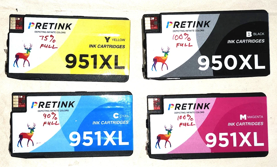 (5 en total) 2x Carro de tinta negro Pretink 950XL más 3x 951XL cartuchos de color para HP Foto 1 de 4