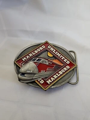 Vintage MARLBORO Unlimited Train Belt Buckle Solid Made In USA - Image 1 of 2