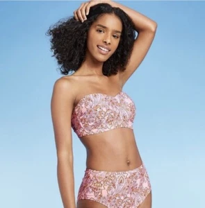 Kona Sol - Women’s Strapless Bikini Top, Pink Paisley, Sz XL - Picture 1 of 2