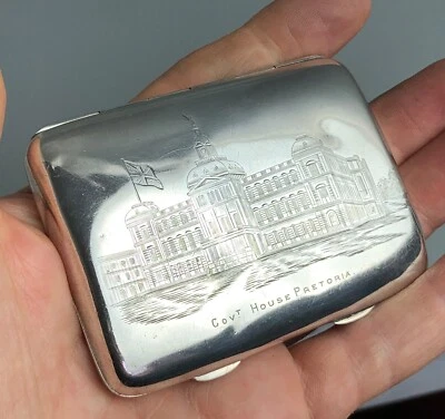 Estuche de cigarrillos de plata victoriano Casa de Gobierno Pretoria Chester 1899 ALZX Foto 1 de 4