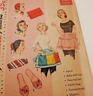 Simplicity 1810 Pattern Misses Half Apron/Bag/Cummerbund/Slippers/Hat Complete - Image 1 of 4