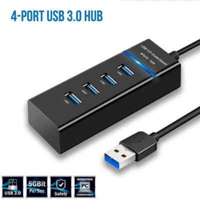 4 Port USB 3.0 Hub Splitter Multi Adapter 5Gbps High Speed For PC Desktop Laptop - Image 1 of 4