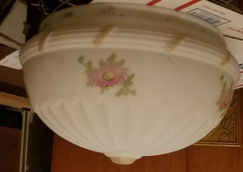 Large antique Ceiling Light Shade frosted glass hand painted flowers Cover