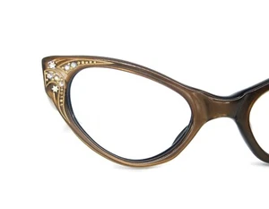Vintage Satin Brown Cat Eye Glasses Eyeglasses or Sunglasses Frame France NOS - Picture 1 of 7
