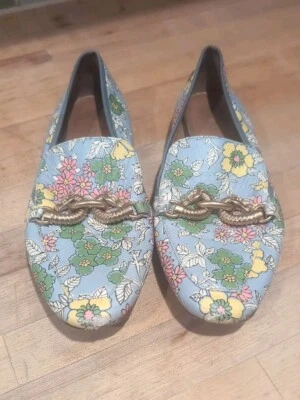 Tory Burch 尺寸 7 Jessa 花卉印花乐福鞋金色五金马头懒人鞋  — 第 1/4 张图片