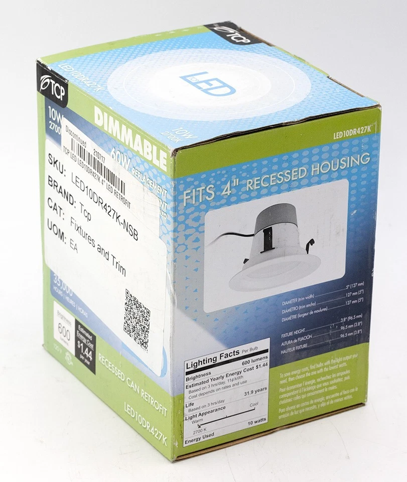 Recess Light~ 4" / LED /10W / 2700K/ Dimmable TCP LED10DR427K - Image 1 of 1