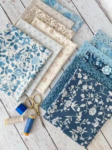Sacre Bleu French General Moda Fabrics floral blue bird ~ 12 fat quarters bundle - Picture 1 of 14