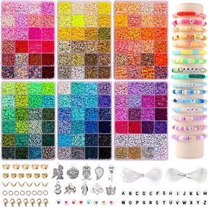 14000 PCS 136 Colors Clay Beads Bracelet Making Kit 6 Boxes Friendship Bracelet - Picture 1 of 7