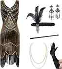 Coucoland Womens 1920s Flapper Sequin Beads Dress with Roaring 20s Gatsby