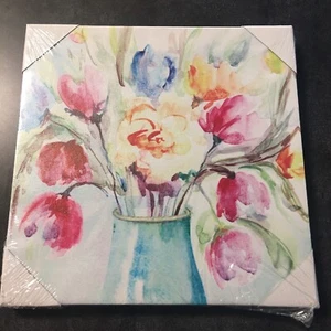 Flower Art Print On Canvas Watercolor Picture 8x8 Inches | New - Picture 1 of 7