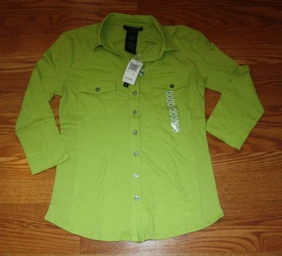 Camisa blusa feminina GRACE ELEMENTS verde alegre com botão frontal tamanho P pequena nova com etiquetas - Imagem 1 de 2