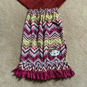 Hello Kitty By Sanrio Girls L Patterned Pull On Maxi Skirt Ruffle Hem JU - Picture 1 of 12